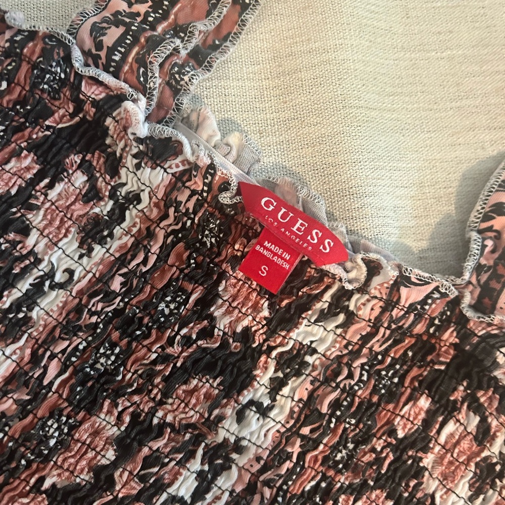 Guess Smocked Top in Black and Pink